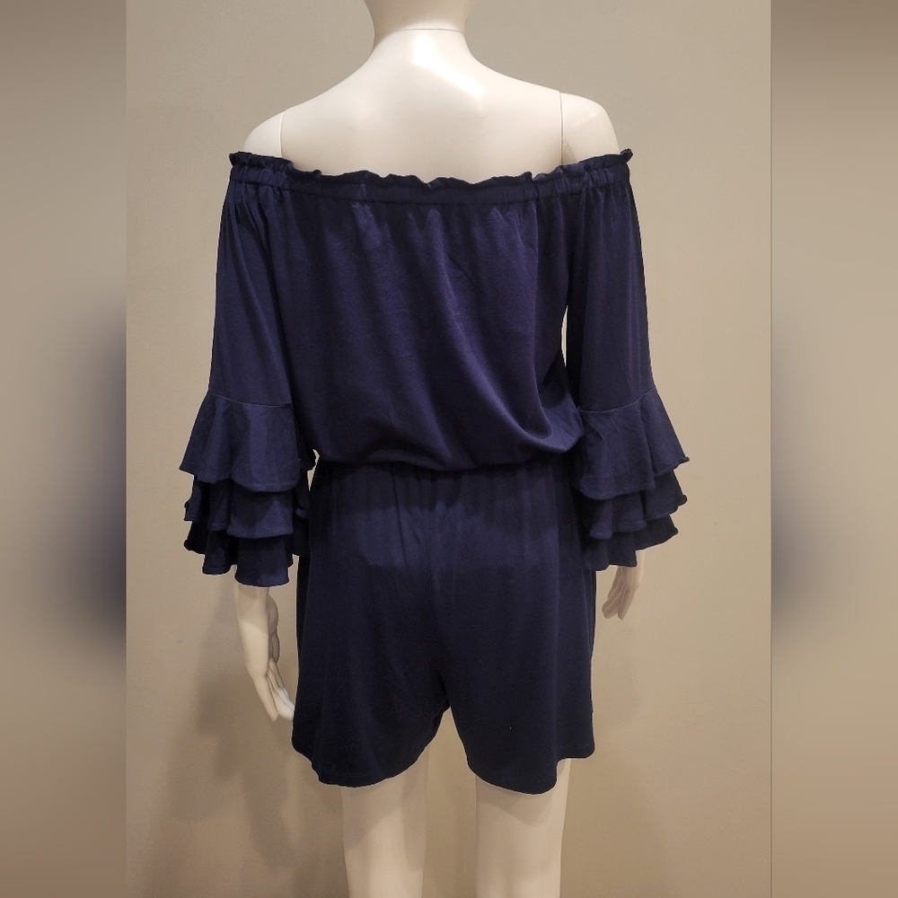 Lilly Pulitzer Navy Blue Off-Shoulder Ruffle Romper - Picture 3 of 8